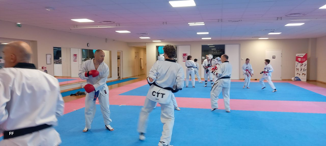 Séance de combat pendant en cours de taekwondo